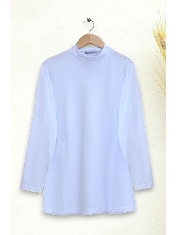 Yarım Boğazlı Uzun Kollu Bluz -Beyaz