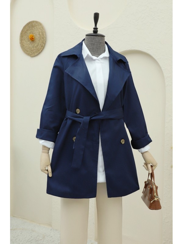 Bolero Detaylı Düğmeli Ara Boy Trençkot -Laci