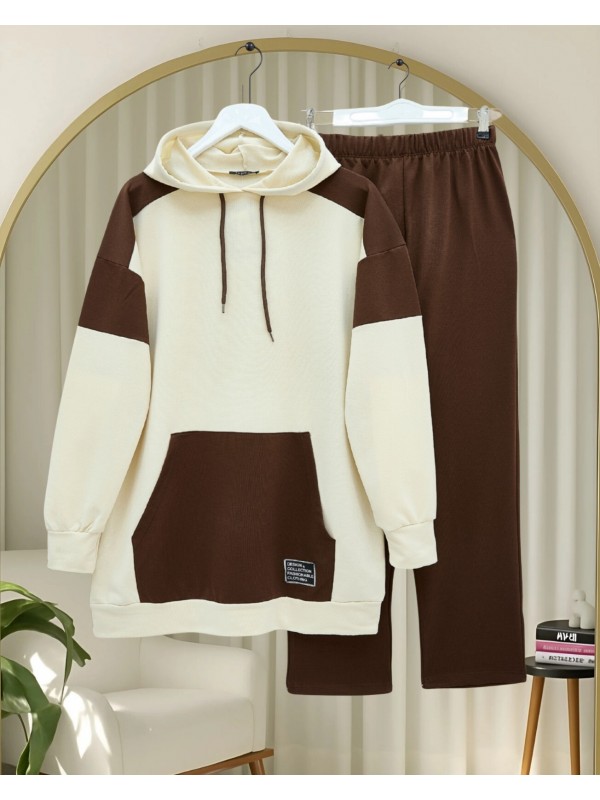 Kanguru Cepli Çift Renkli Takım -Bej