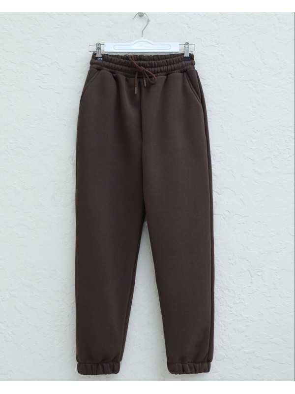 Beli Lastikli Cepli Şardonlu Eşofman Altı -Kahve