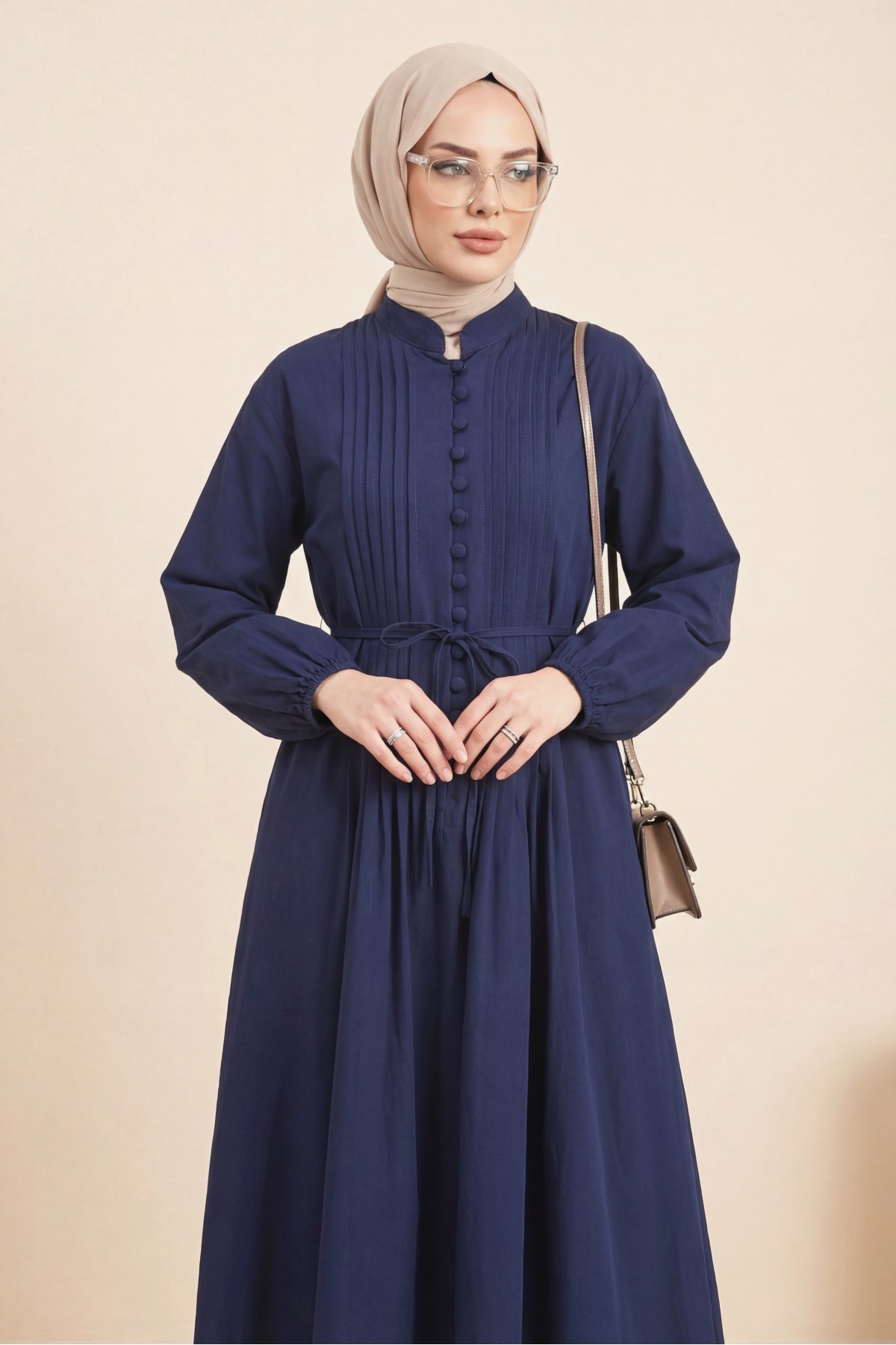 Önü Nervürlü Yarım Düğmeli Poplin Elbise -Laci