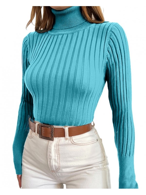 Balıkçı Yaka Fitilli Triko Kazak      -Petrol