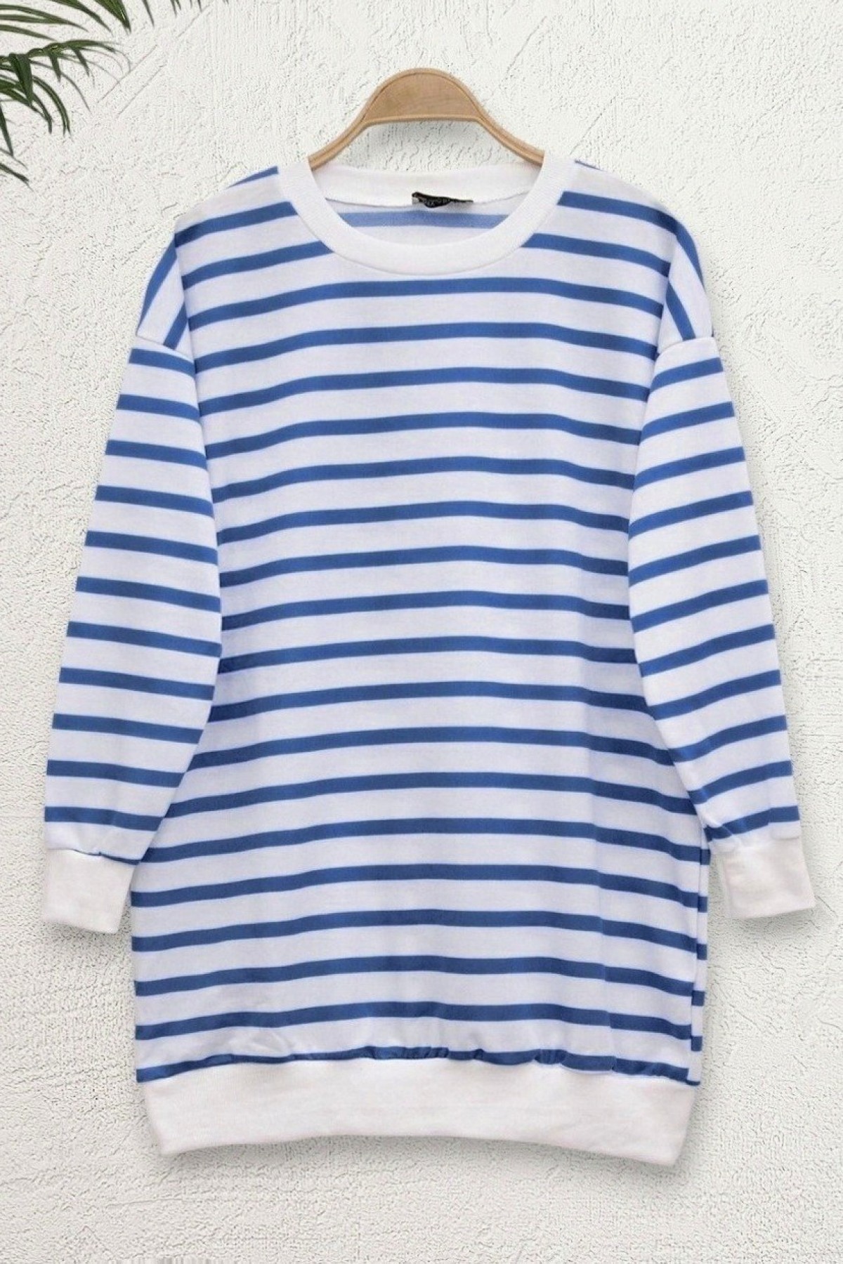Yan Çizgili Bisiklet Yaka Sweat   -İndigo