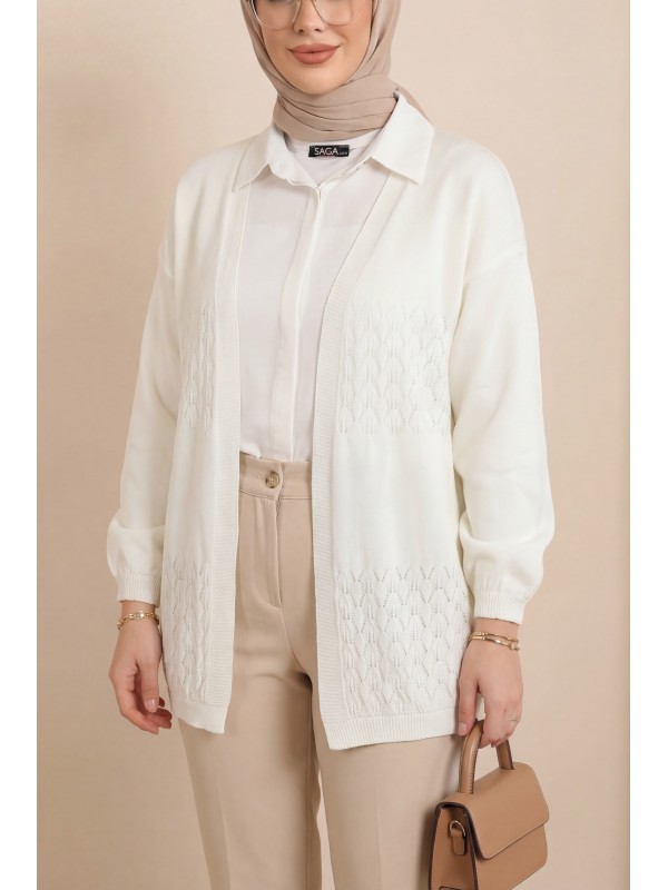 Araboy Ajurlu Triko Hırka -Ekru