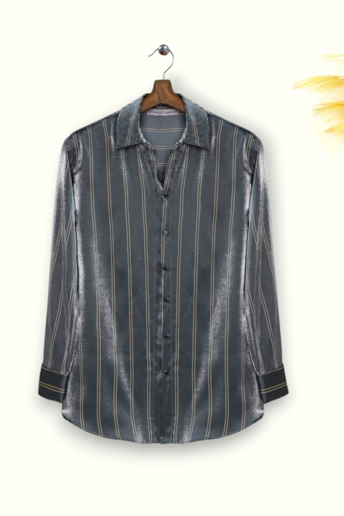 Çizgili Janjanlı Gömlek -Antrasit