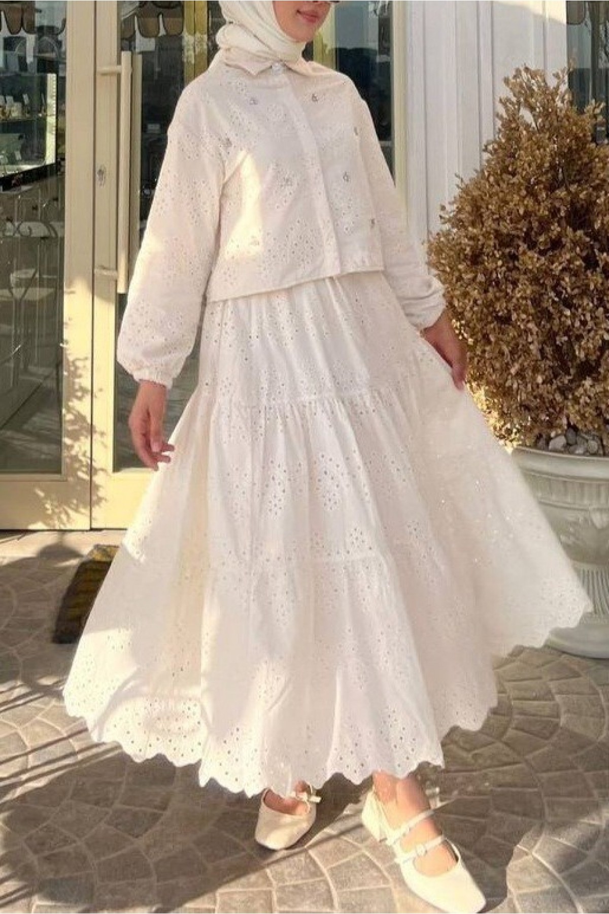 Fisto Detaylı Etekli Takım -Bej