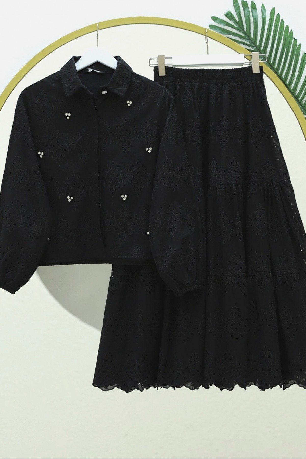 Fisto Detaylı Etekli Takım -Siyah