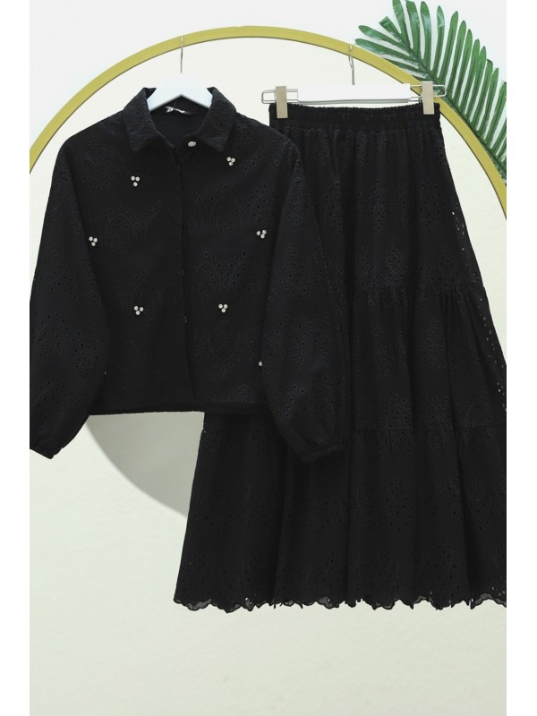 Fisto Detaylı Etekli Takım -Siyah