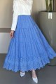 Fisto İşlemeli Katlamalı Etek -Mavi