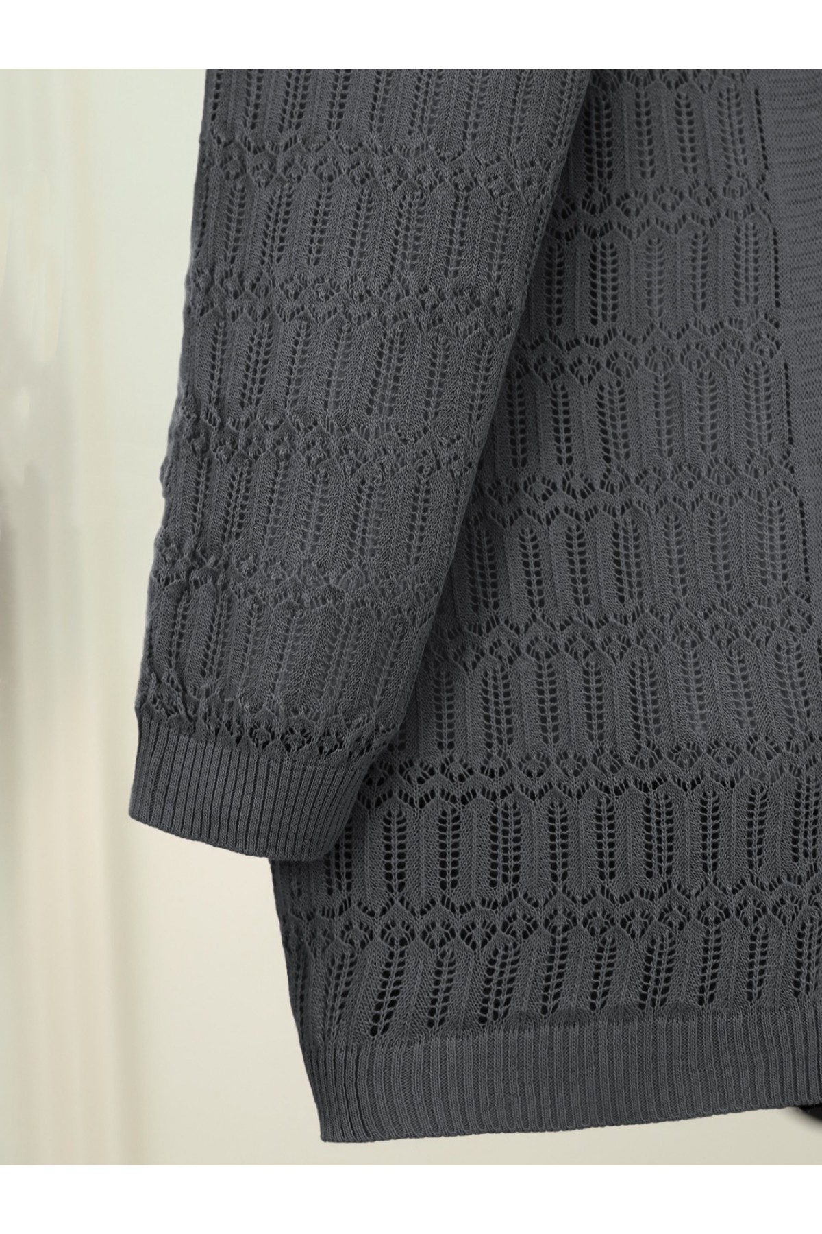 Ajurlu  Desenli Baharlık Hırka   -Füme