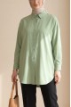 Düğmeli Salaş Viskon Gömlek -Yeşil