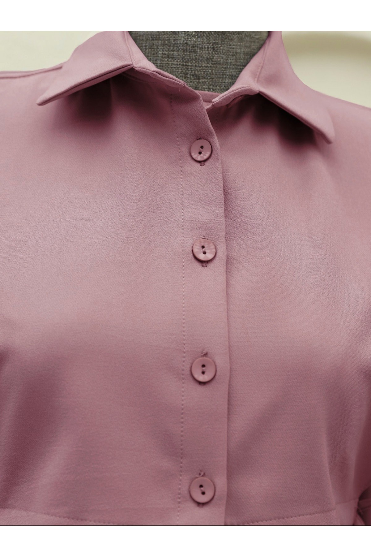 Üstü Gömlek Detaylı Elbise Takım   -Pudra