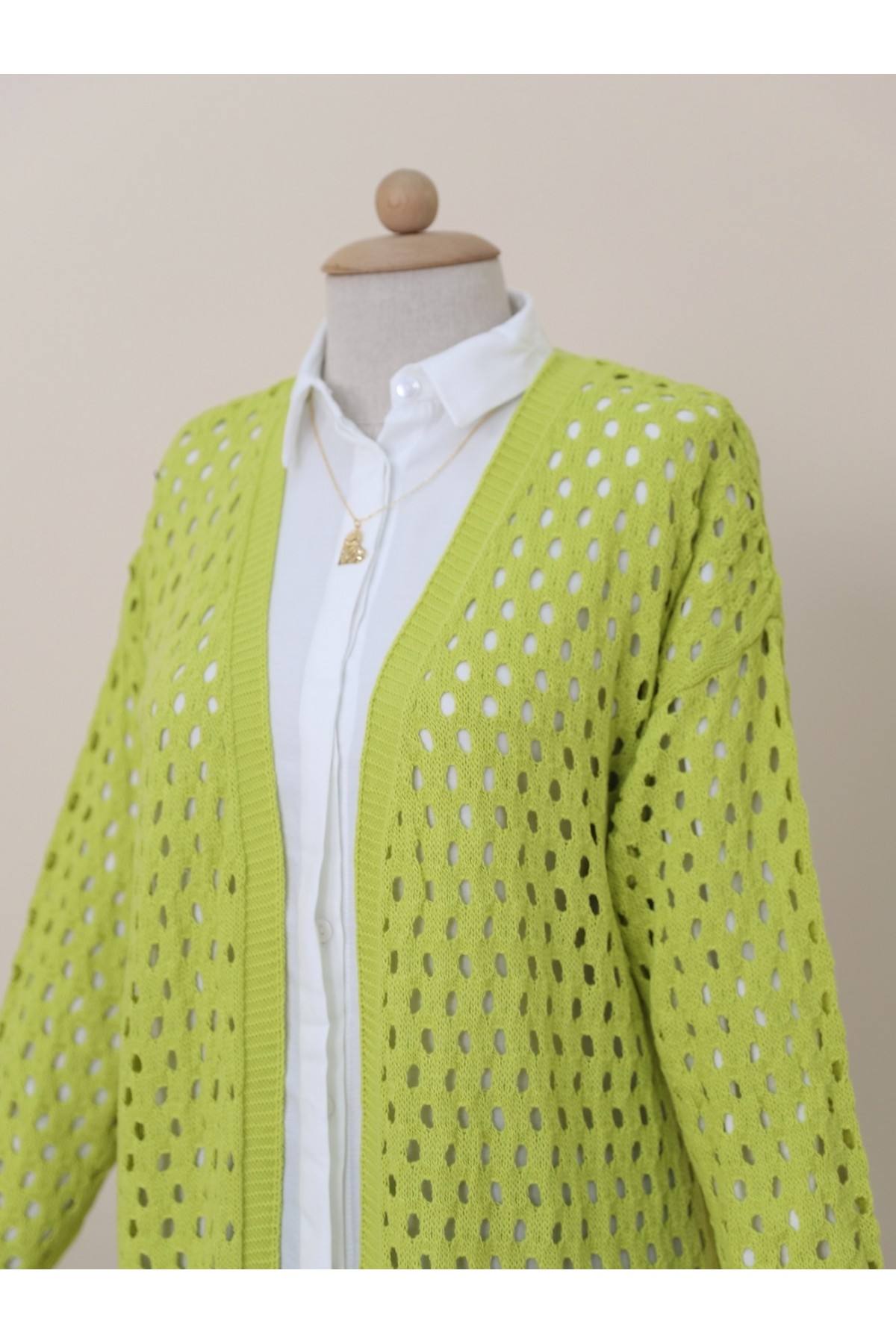 Fileli Baharlık Araboy Triko Hırka -Yağ Yeşili