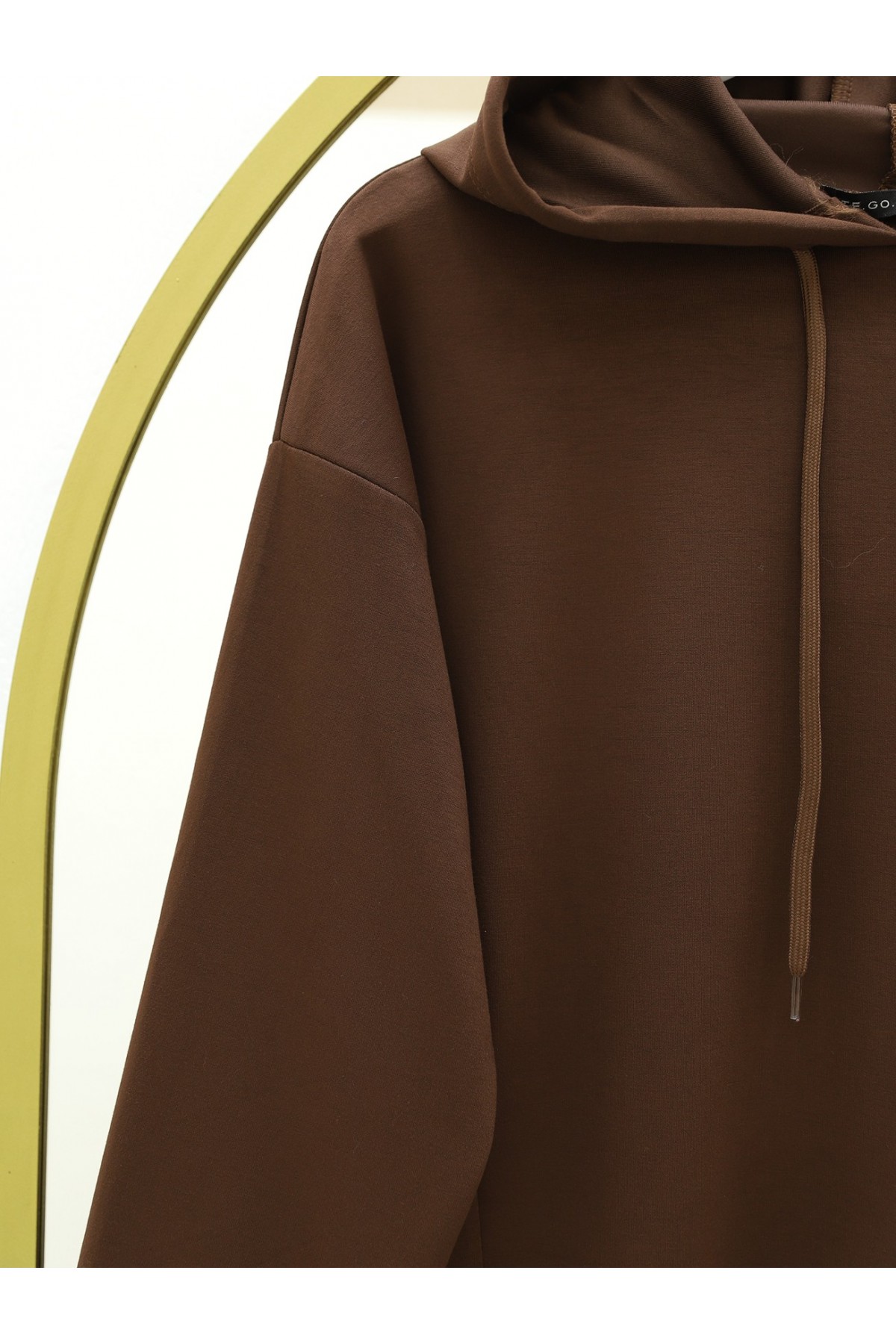 Etek Ucu Lastik Detaylı Osyho Kumaş Kapşonlu Takım -Kahve