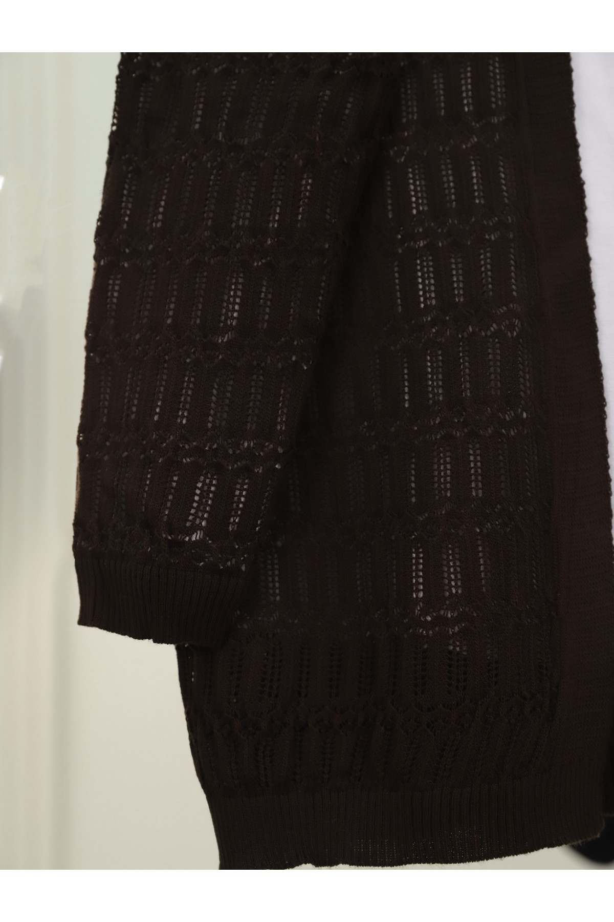 Ajurlu  Desenli Baharlık Hırka  -K. Kahve