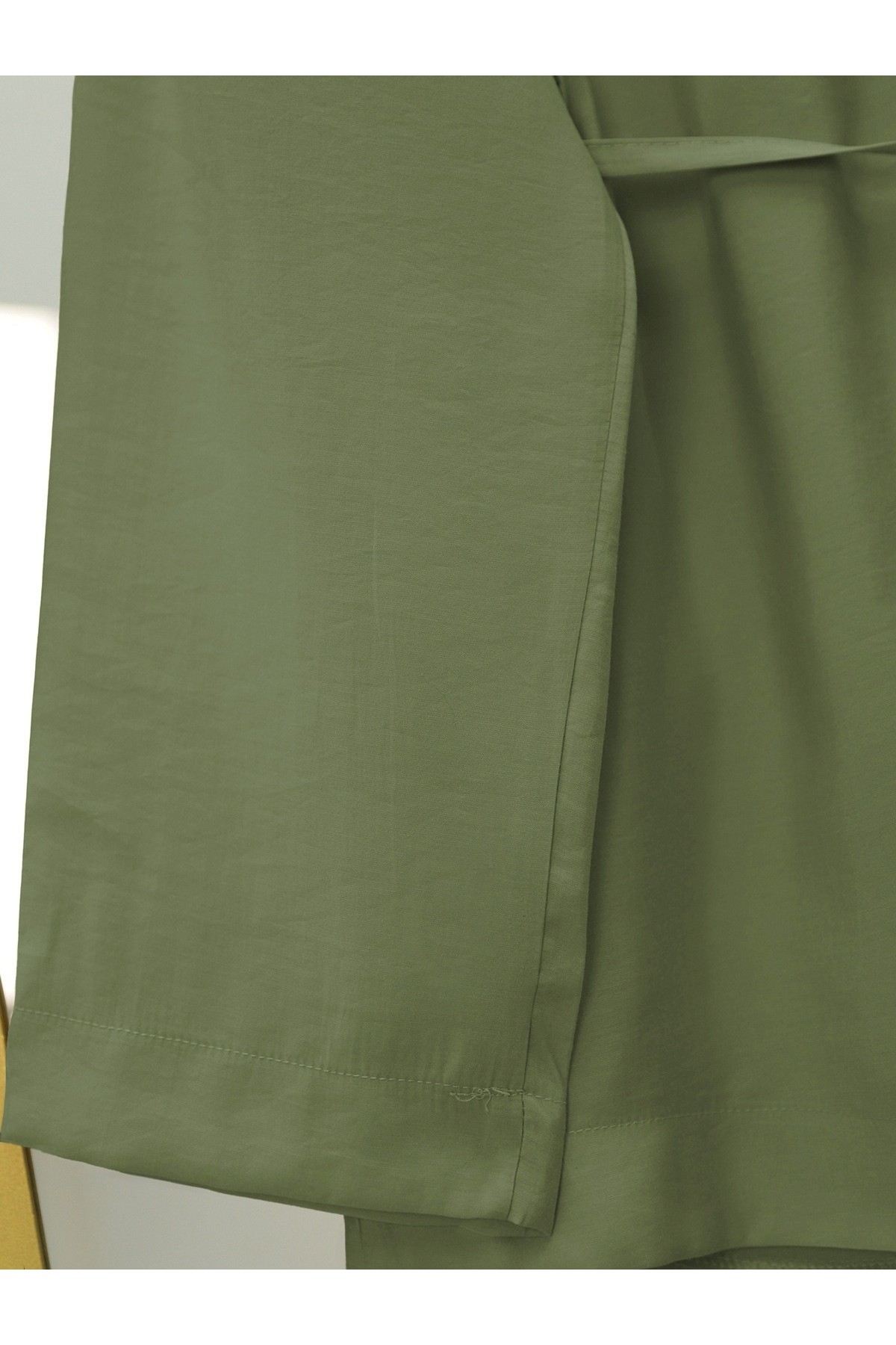 Yakası Taşlı Belden Bağlamalı Pantolonlu Takım -Haki