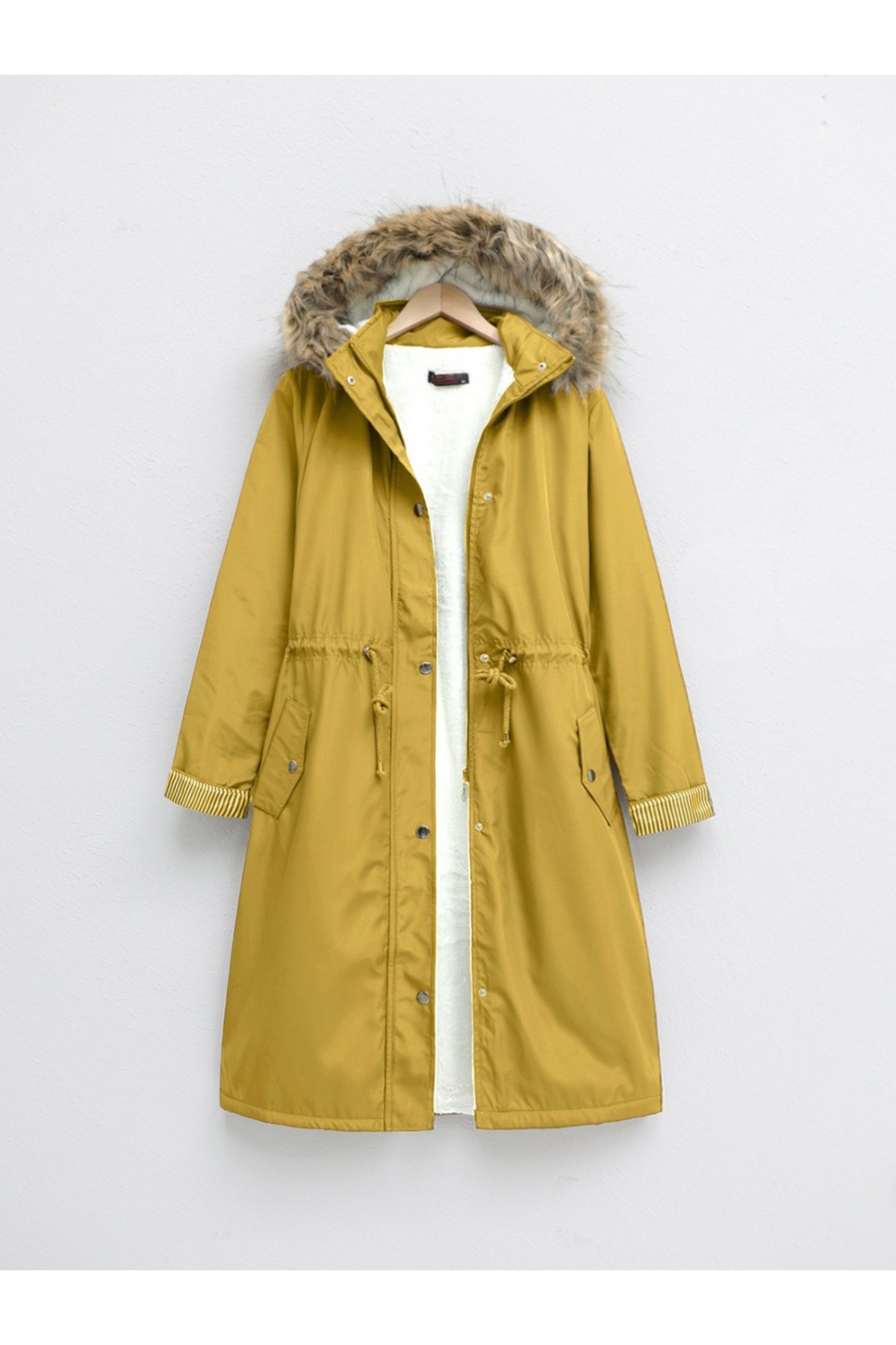 İçi Pelüş Çıkma Ķapşonlu Bondig Mont  -Sarı