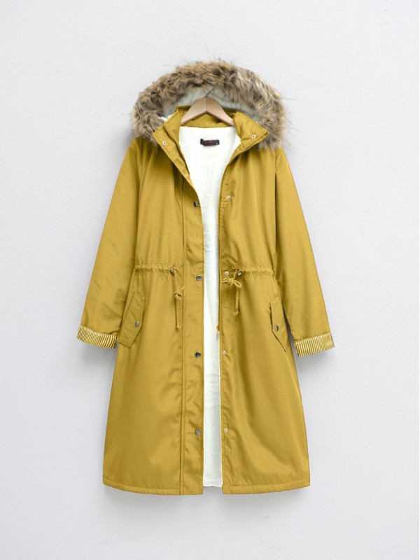 İçi Pelüş Çıkma Ķapşonlu Bondig Mont  -Sarı