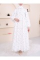 Renkli Puantiyeli Astarlı Tül Elbise -Beyaz