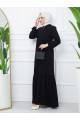 Parçalı Kolu Lastikli Boydan Fermuarlı Ferace -Siyah