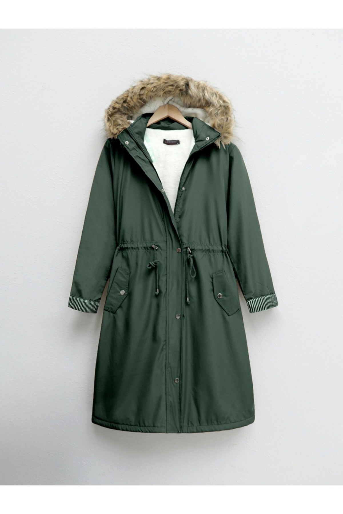 İçi Pelüş Çıkma Ķapşonlu Bondig Mont -Haki