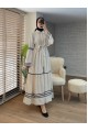 Kolları Ve Eteği Süzene Işlemeli Parçalı Elbise -Taş