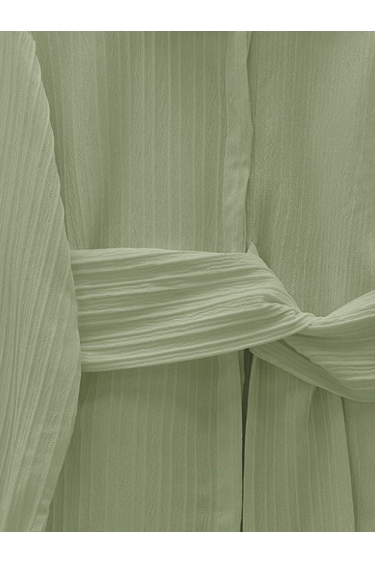 Belden Bağlamalı Fitlli Krinkıl Gömlek  -Su Yeşili