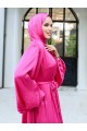 Krinkıl İpek Saten 3'lü Abaya Takım -Fuşya