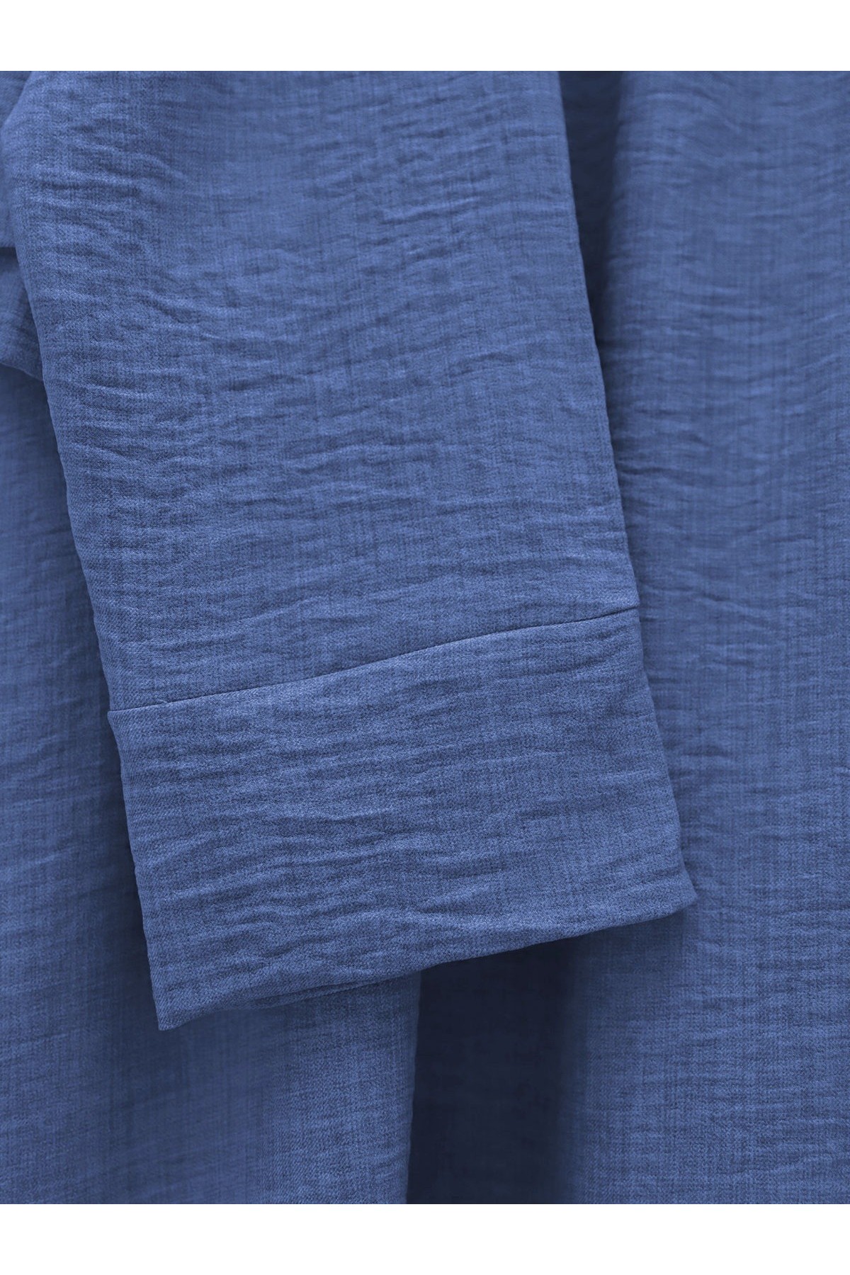 Önü Bağcıklı Beli Lastikli Etekli Keten Takım   -Mavi