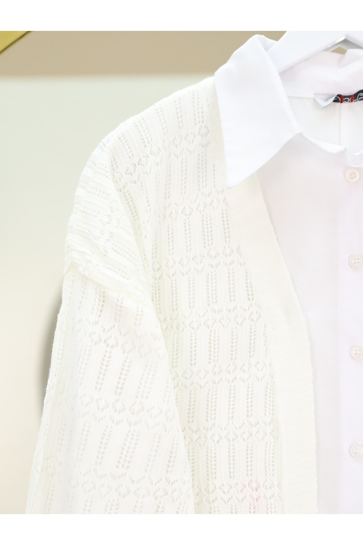 Ajurlu  Desenli Baharlık Hırka  -Beyaz