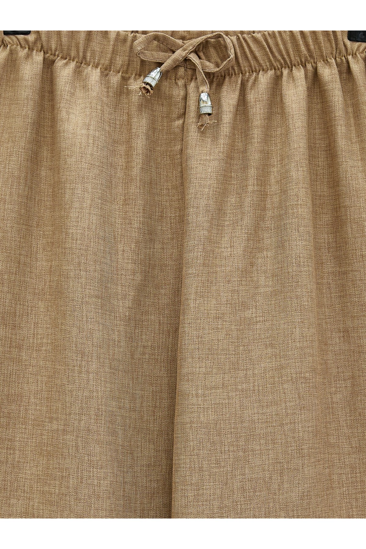 Beli Lastikli Bağcık Detaylı Bol Paça Sofya Keten Pantolon  -Tarçın