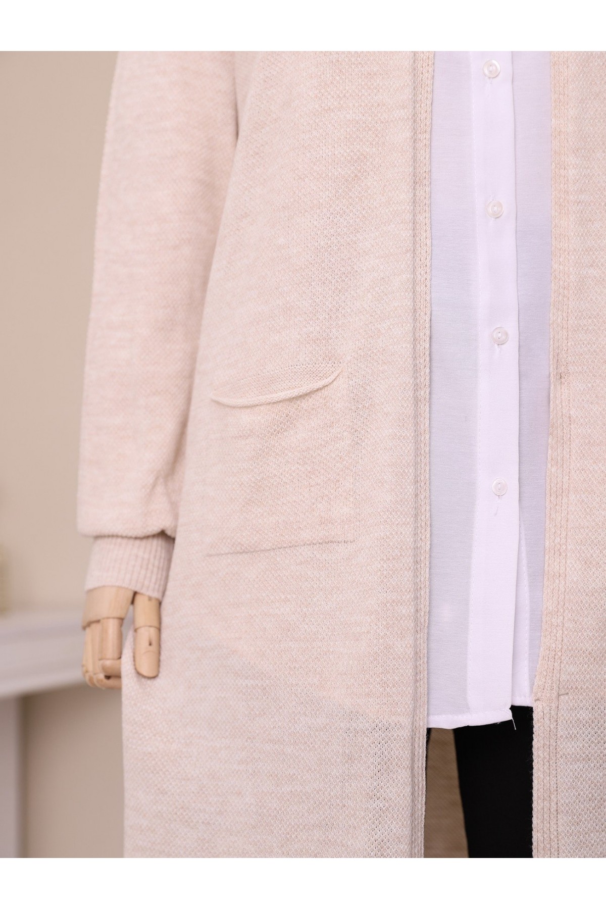 Cepli Tesettür Uzun Hırka -Taş