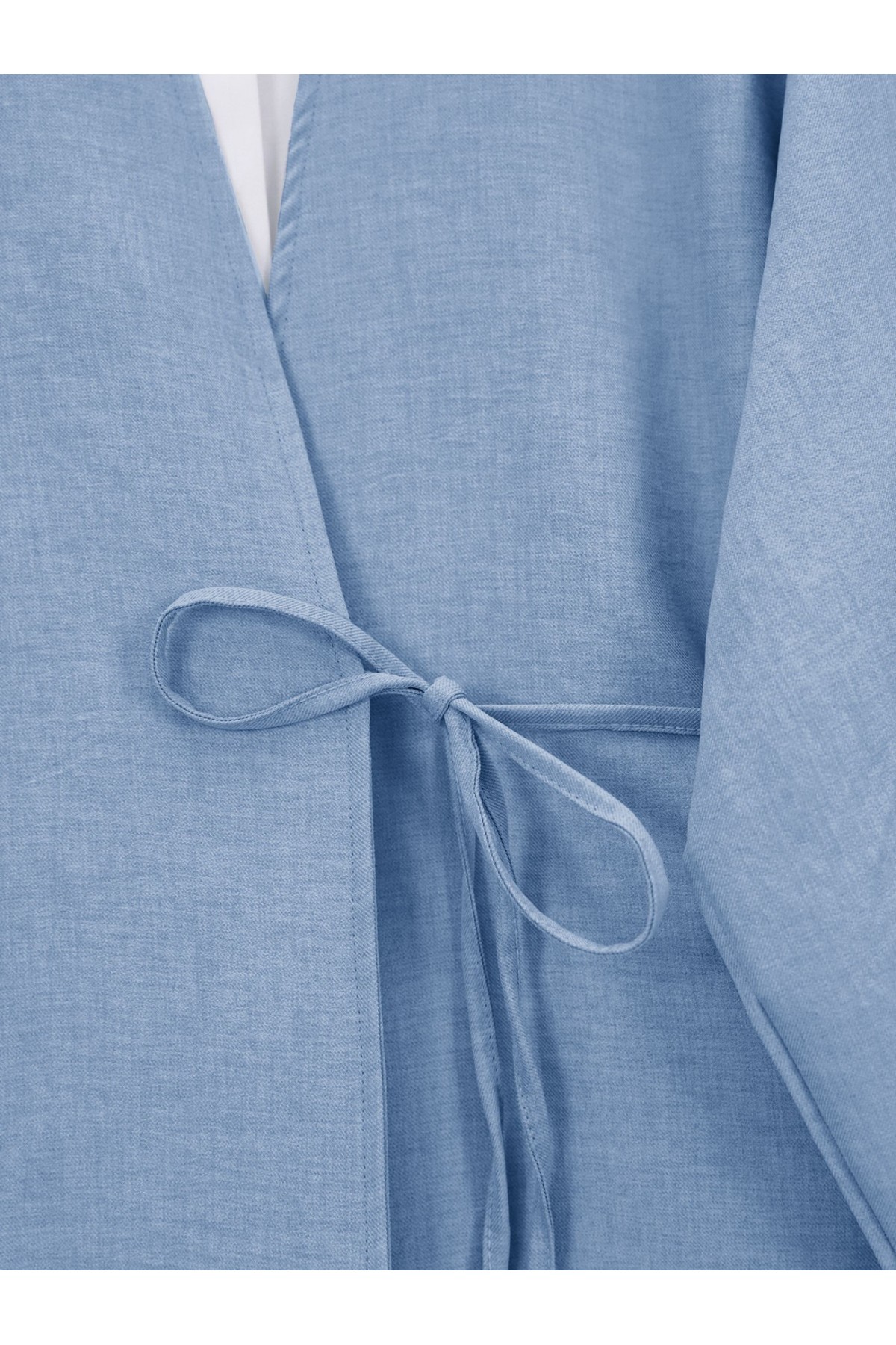 Önden Bağlamalı Pantolonlu Kimono Takım        -Mavi