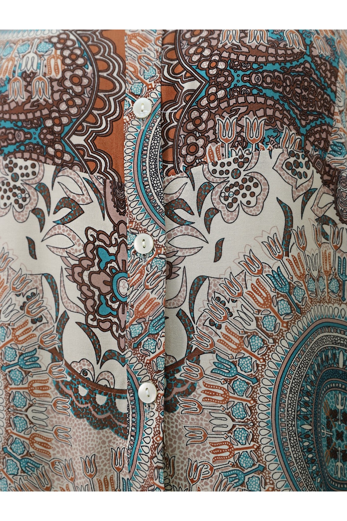 Dik Yaka Yarım Düğmeli Parçalı Elbise  -Açık Kahve