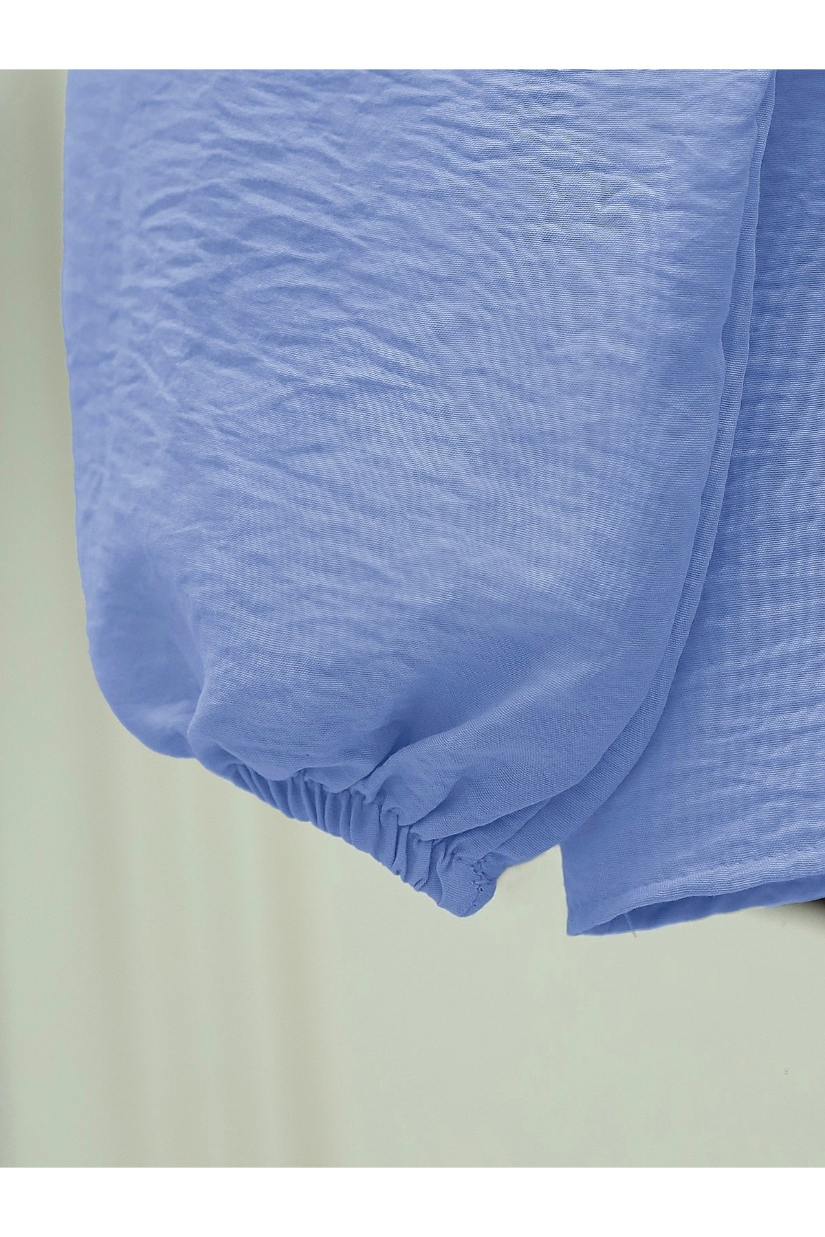 Bebe Yaka Dantelli Kolu Lastikli Gömlek -Mavi