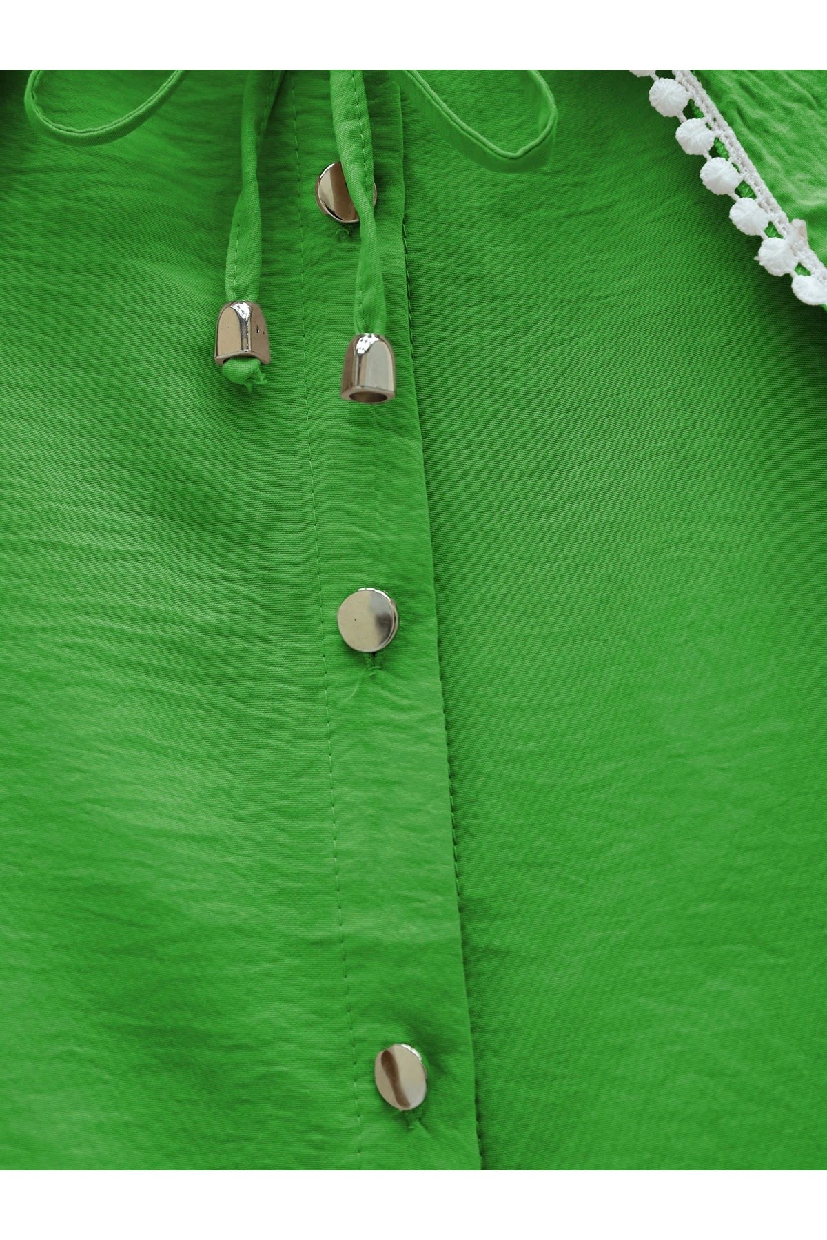Bebe Yaka Dantelli Kolu Lastikli Gömlek  -Yeşil