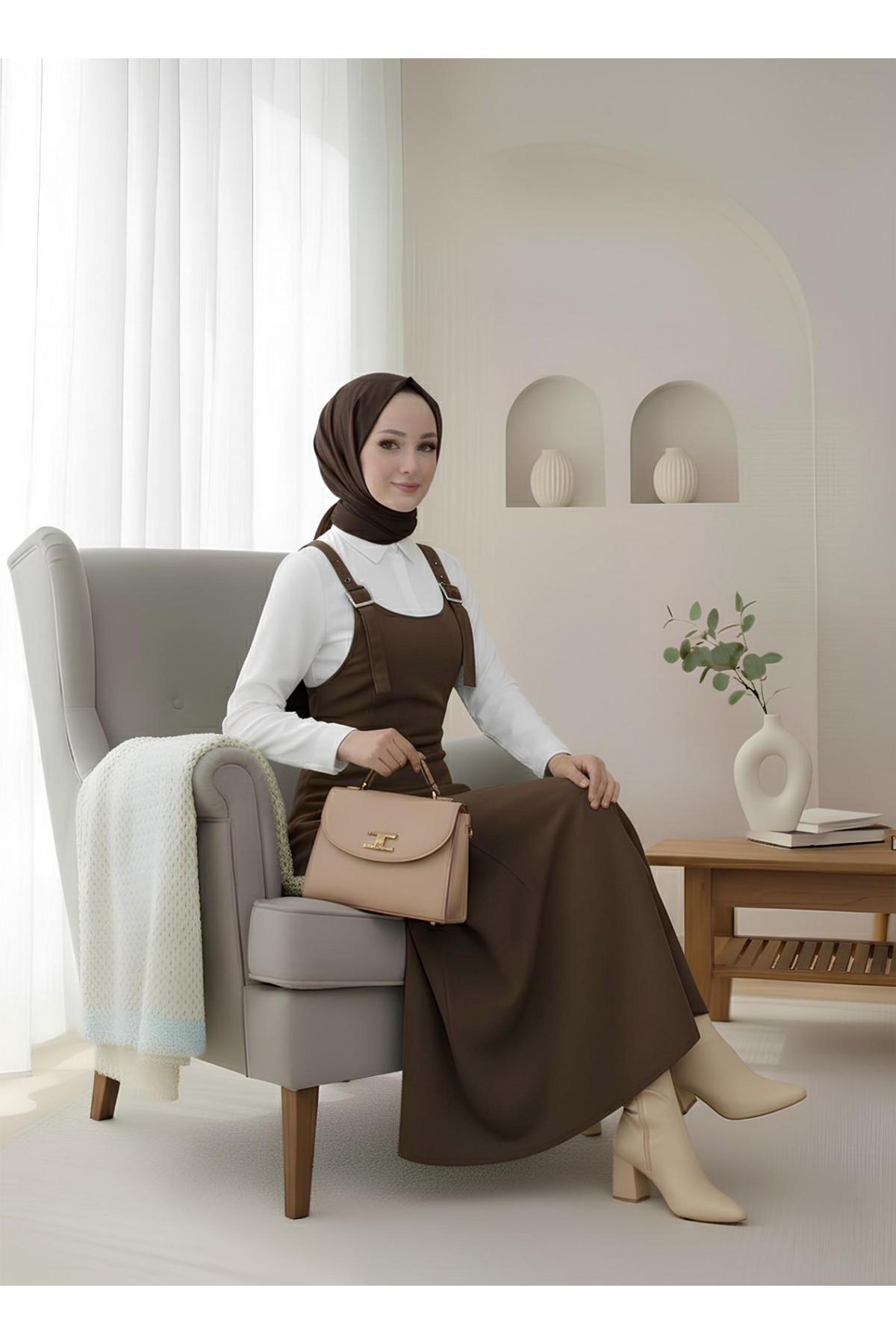 Yarım Fermuarlı Gabardin Jile  -Kahve