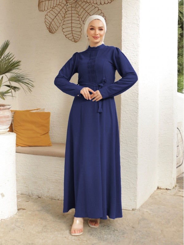 Çıma Detaylı Kemerli Ayrobin Elbise   -Laci