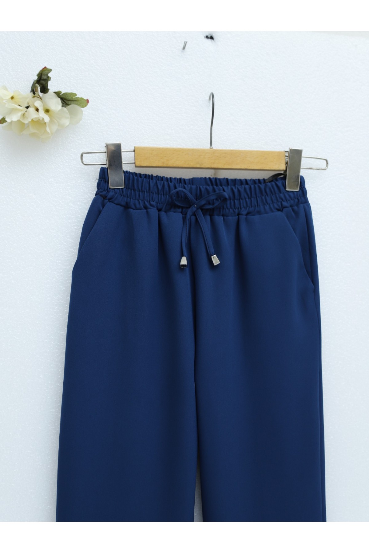 Beli Bağcıklı Dar Paça Pantolon -Petrol