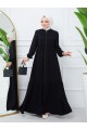 Parçalı Kolu Lastikli Boydan Fermuarlı Ferace -Siyah