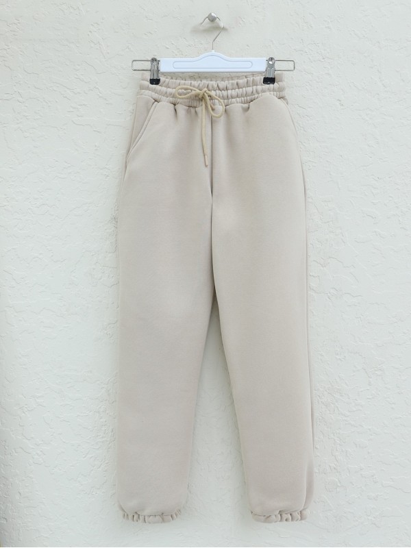 Beli Lastikli Cepli Şardonlu Eşofman Altı -Bej