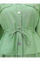 Metal Düğmeli Beli Bağlamalı Gömlek Jile Elbise -A.Yeşil