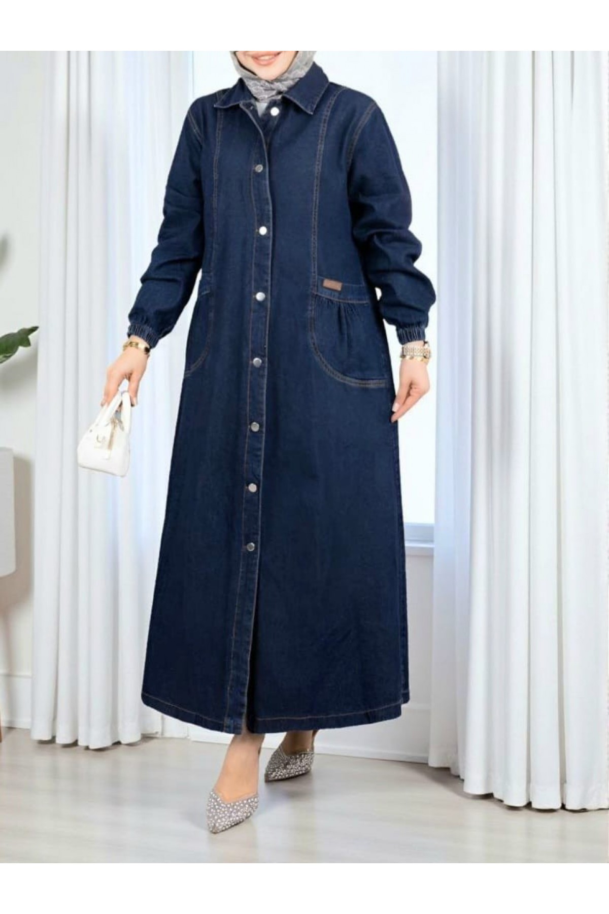 Torba Cepli Metal Düğmeli Uzun Kot Kap  -Laci