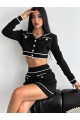Cep Detaylı İnci Düğmeli Triko Crop Takım -Siyah