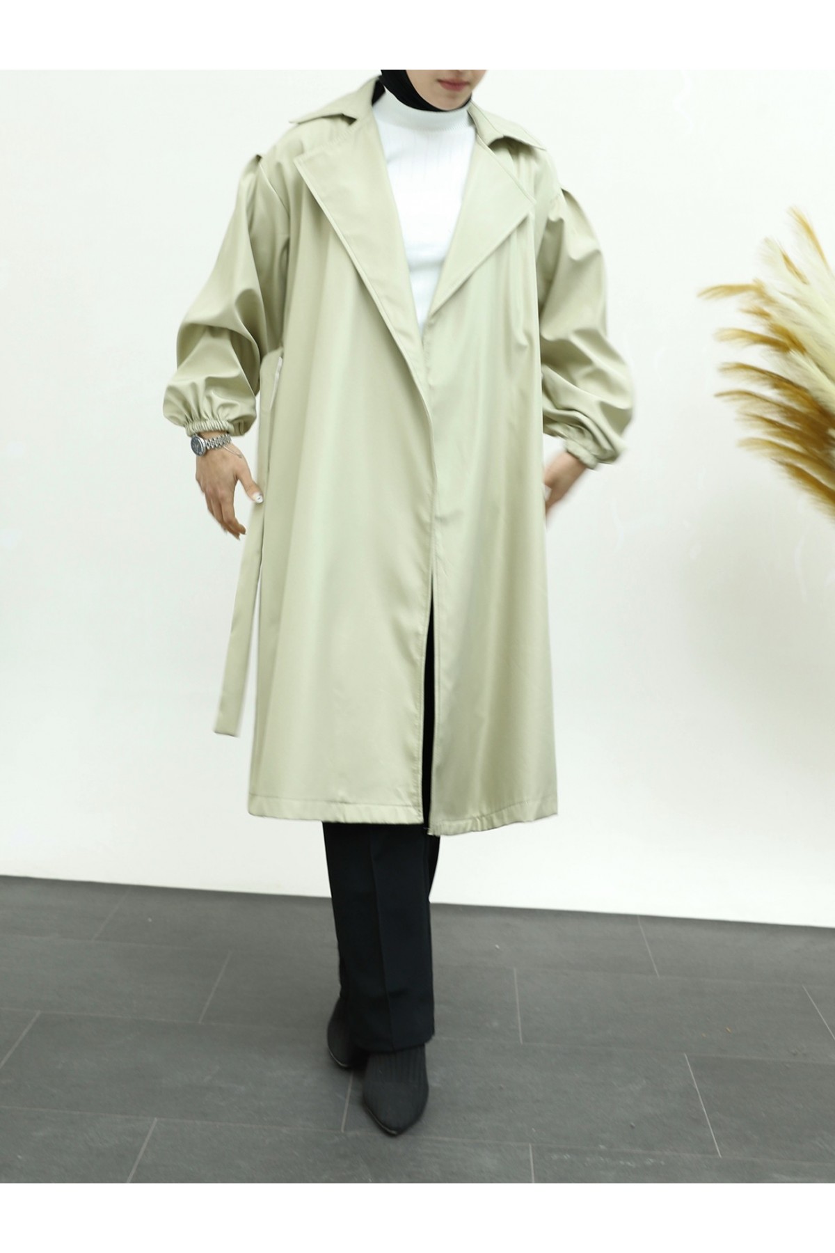 Düğmesiz Kemerli Standart Bonding Kap  -Bej