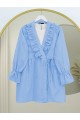 Önü Fırfırlı Bağlamalı Krinkıl Kimono   -Bebe Mavi