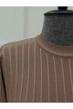 Yuvarlak Yaka İnce Çizgili Triko Tunik -Kahve