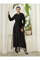 İnci Detaylı Tül Hırkalı Sendy Abaya -Siyah