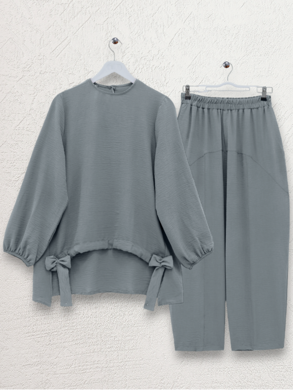 Önden Büzmeli Şalvar Pantolon Ayrobin Salaş Takım -Gri