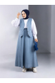 V Yaka Yelekli Etekli Kot Takım -Buz Mavi
